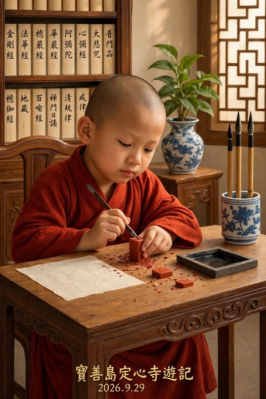 《如夢令·藏經閣觀紅衣小僧篆刻》