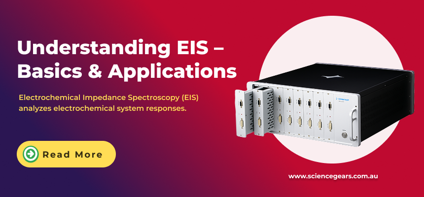 Potentiostat measuring electrochemical impedance in a three-electrode EIS setup