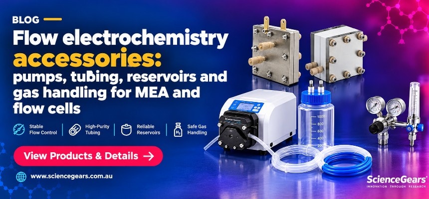 Flow electrochemistry accessories: pumps, tubing, reservoirs and gas handling for MEA and flow cells Flow electrochemistry accessories: pumps, tubing, reservoirs and gas handling for MEA and flow cells