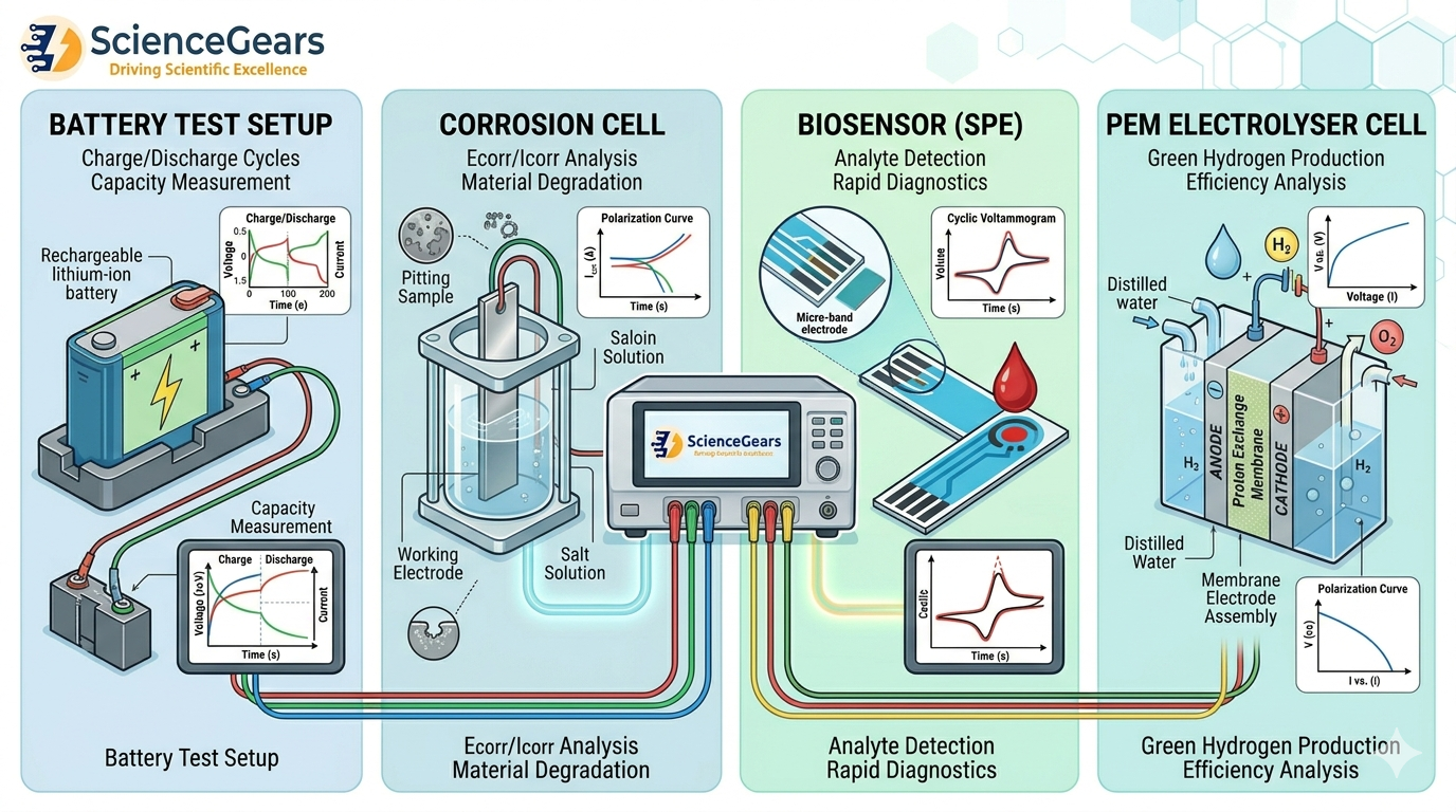 Battery corrosion biosensor hydrogen research Australia.png What does a potentiostat do electrochemistry applications across battery corrosion biosensor hydrogen research Australia