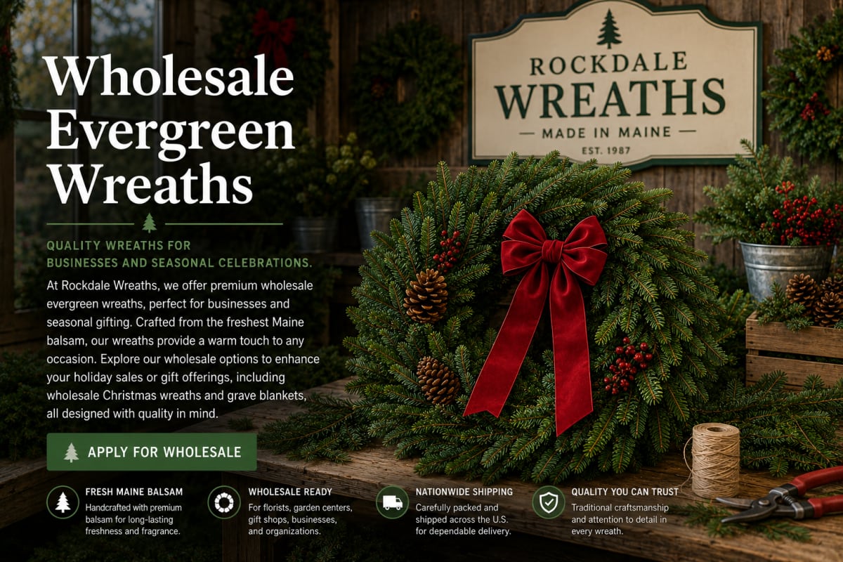 Wholesale evergreen wreaths made with fresh Maine balsam