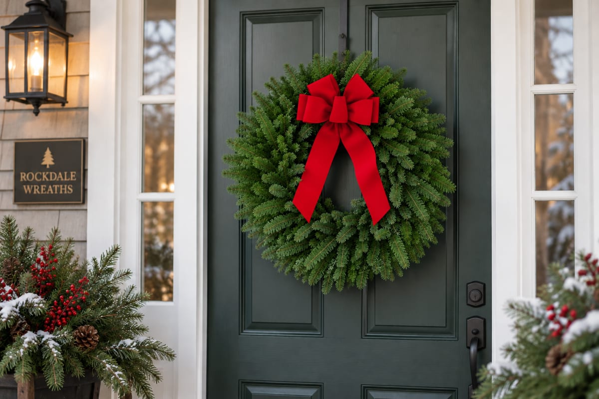 Fresh balsam Christmas wreath delivered for a front door