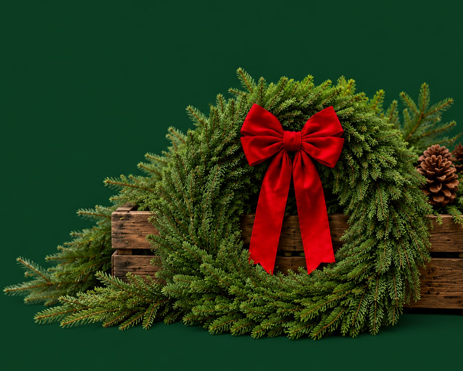 Fresh Maine balsam wreath with red bow