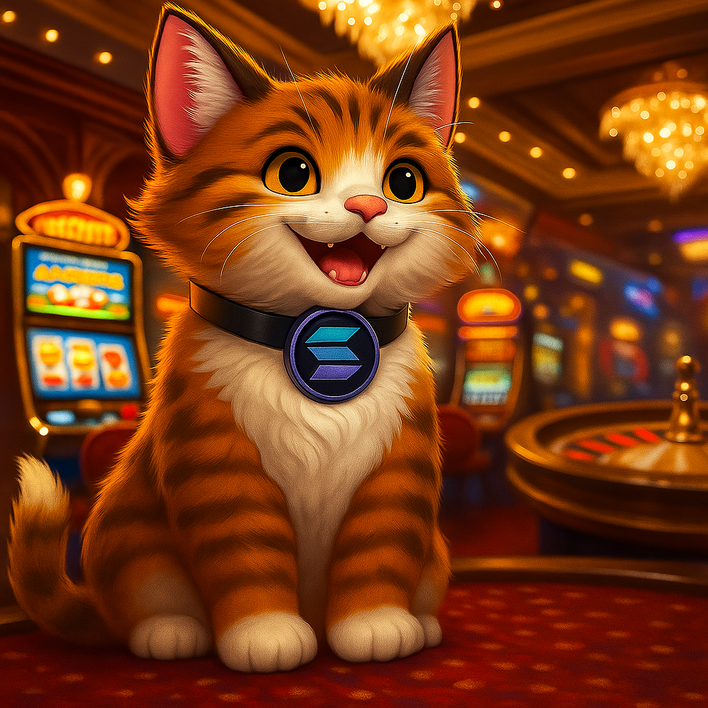 Purr Mascot - A cartoon cat with a Solana collar in space