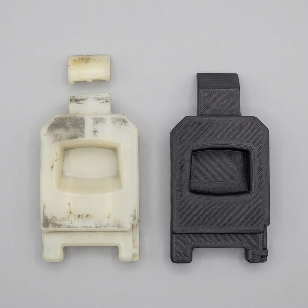 Verrou porte tracteur - Création impression 3D sur mesure Koncept3D - Modélisation/optimisation puis impression du verrou cassé