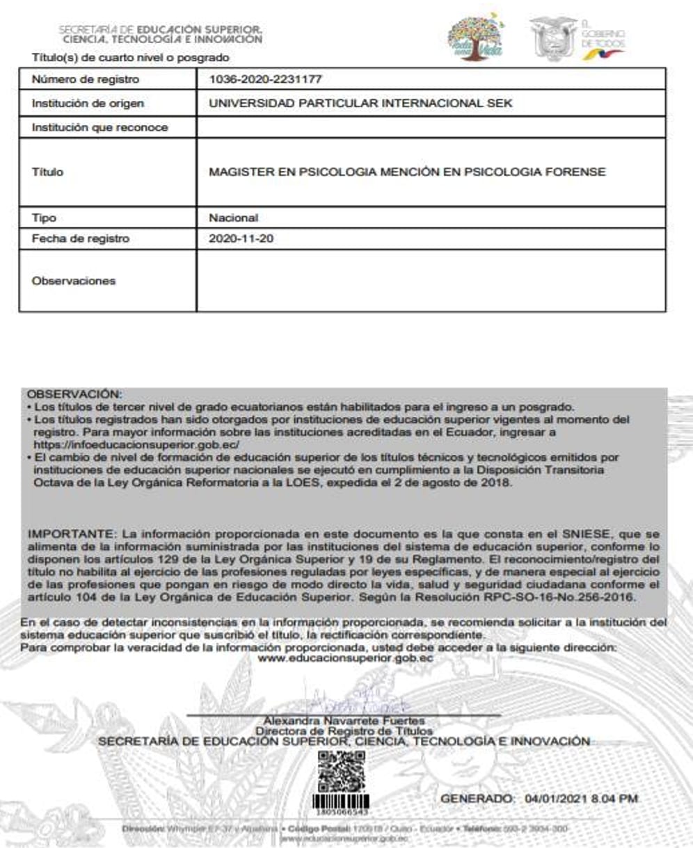 Registro de Cuarto Nivel