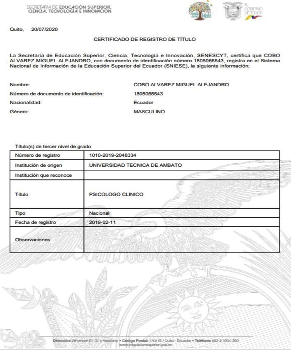 Registro de Tercer Nivel