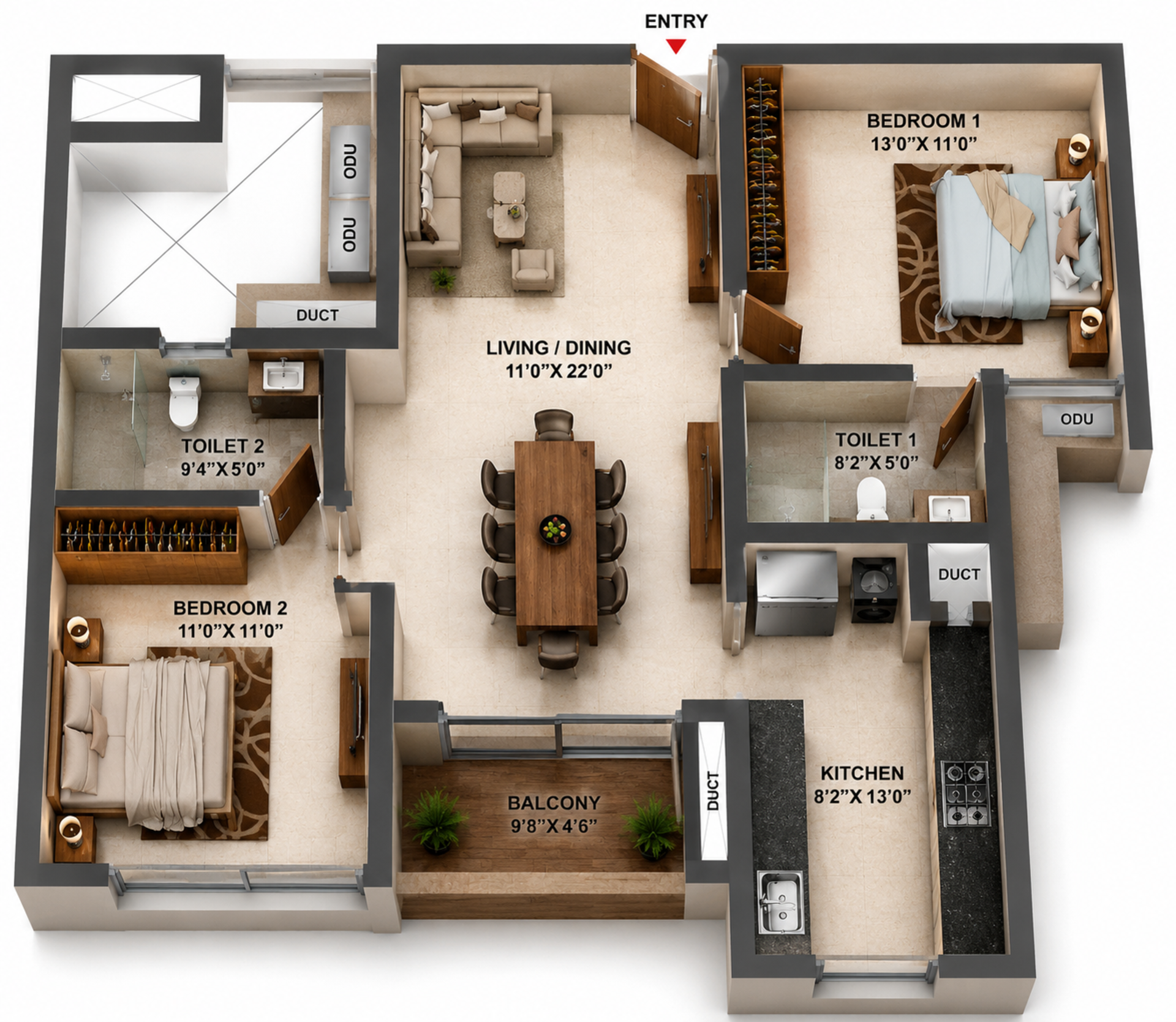 2BHK Apartment Floor Plan – Casagrand Elinor
