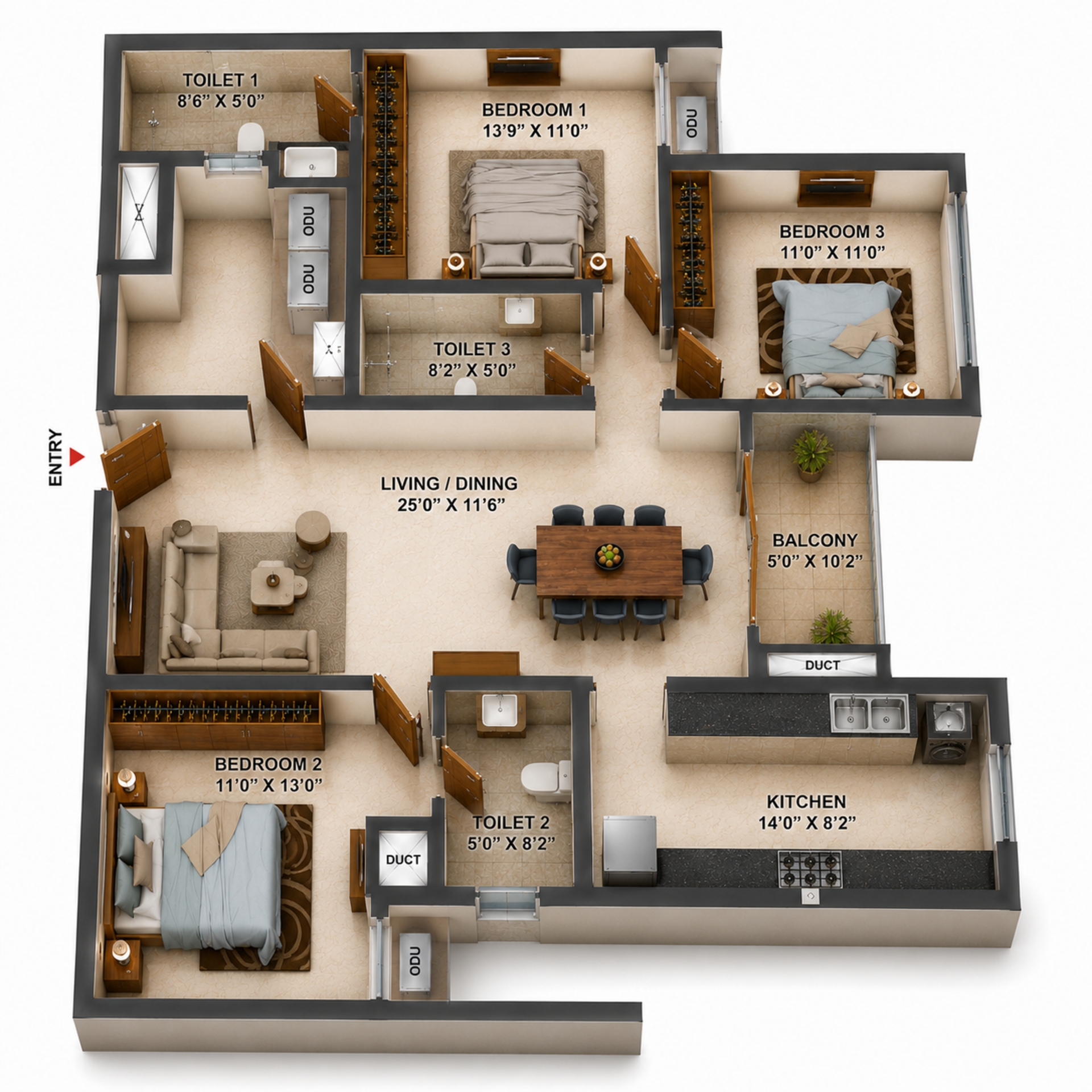 3BHK Apartment Floor Plan – Casagrand Elinor