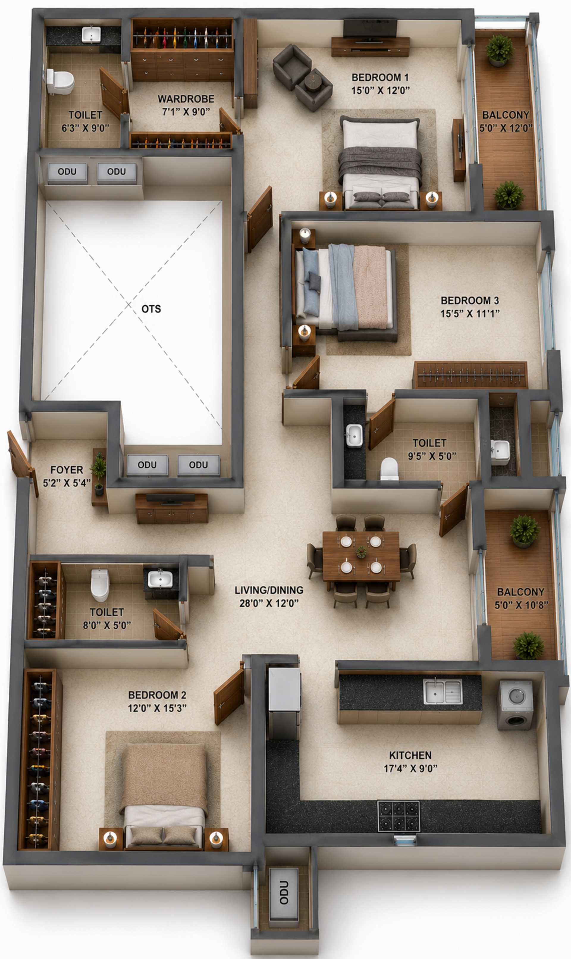 3BHK Apartment Floor Plan – Casagrand Majestica