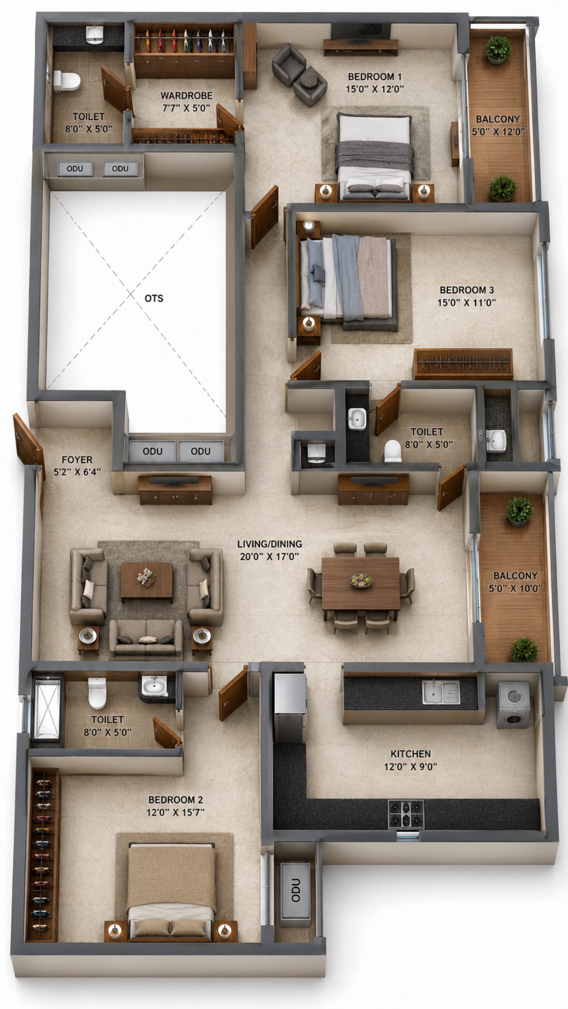 3BHK Apartment Floor Plan – Casagrand Majestica