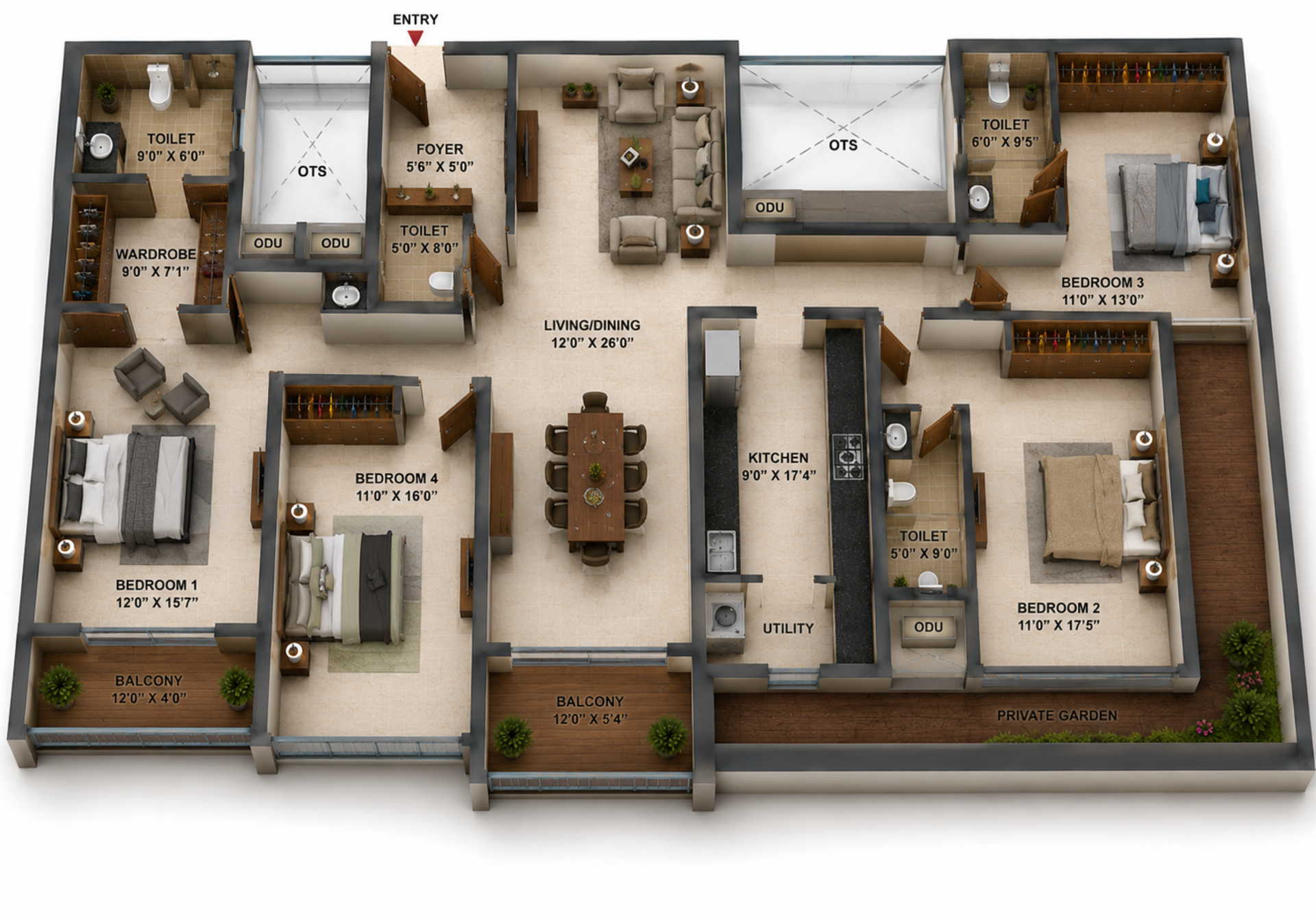 4BHK Apartment Floor Plan – Casagrand Majestica