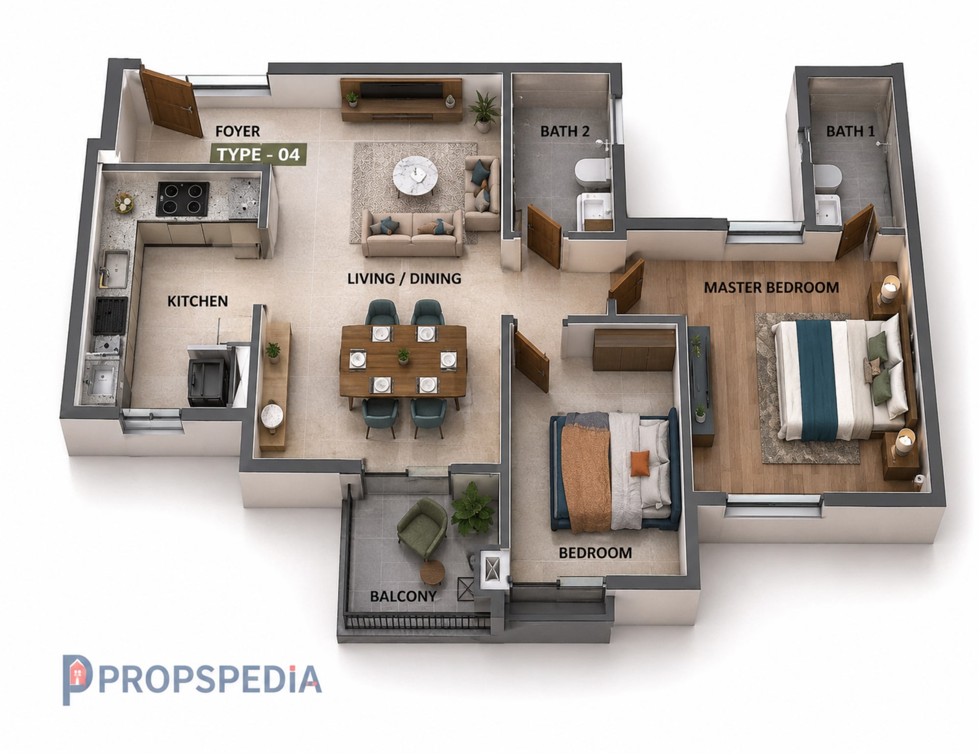 2 BHK Apartment floor plan