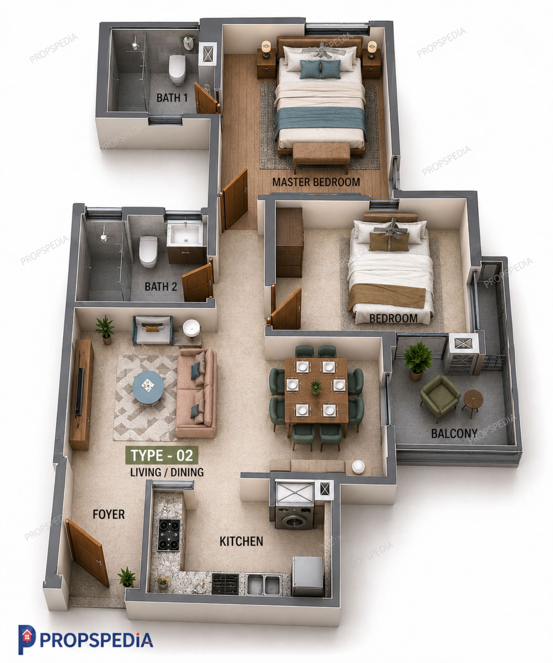 2 BHK Apartment floor plan