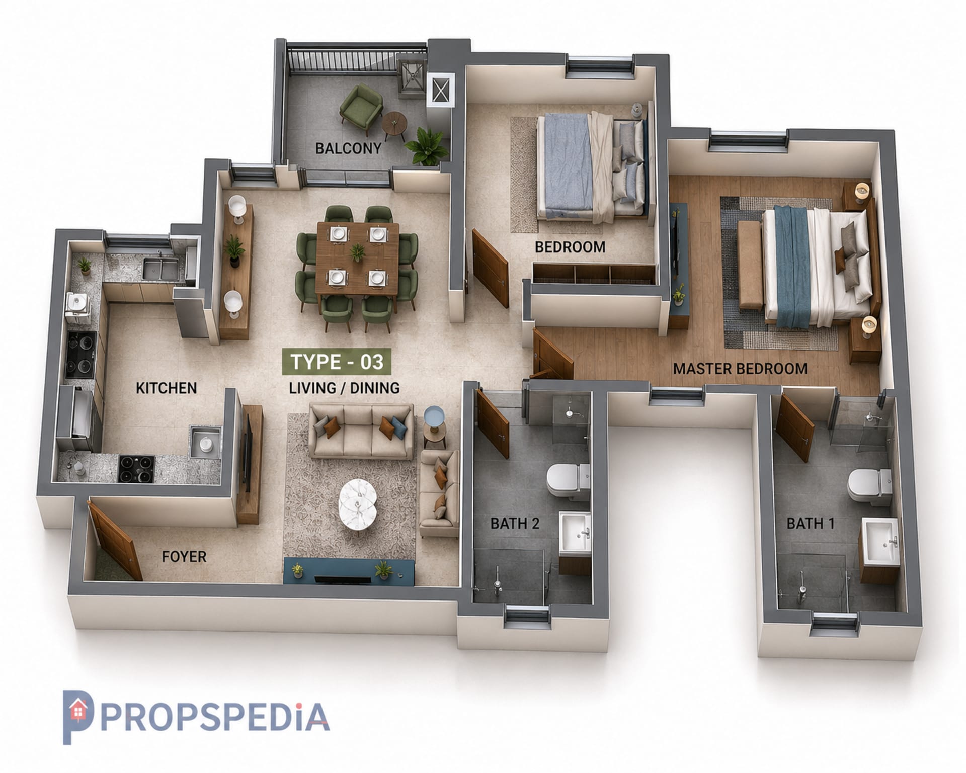2 BHK Apartment floor plan