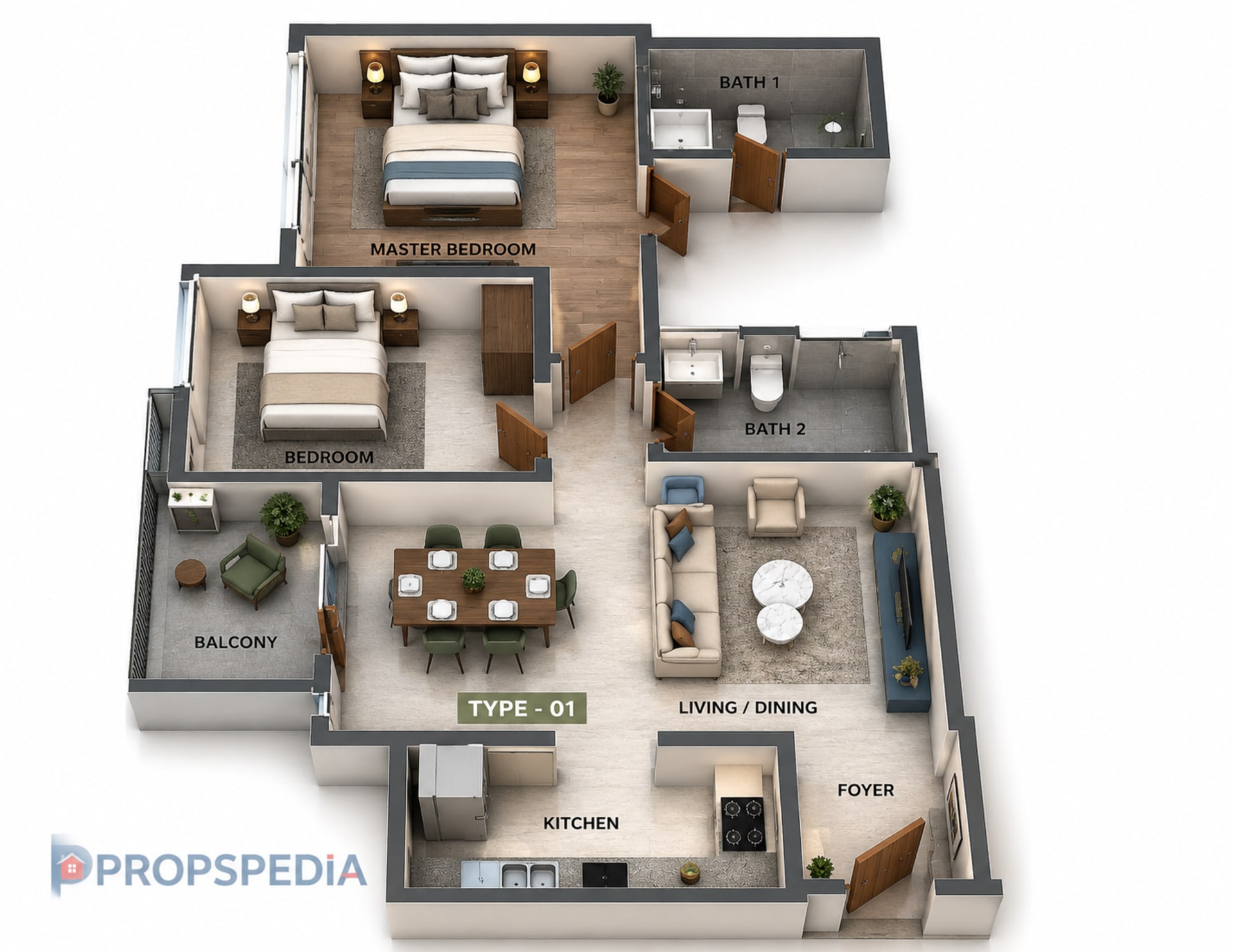 2 BHK Apartment floor plan