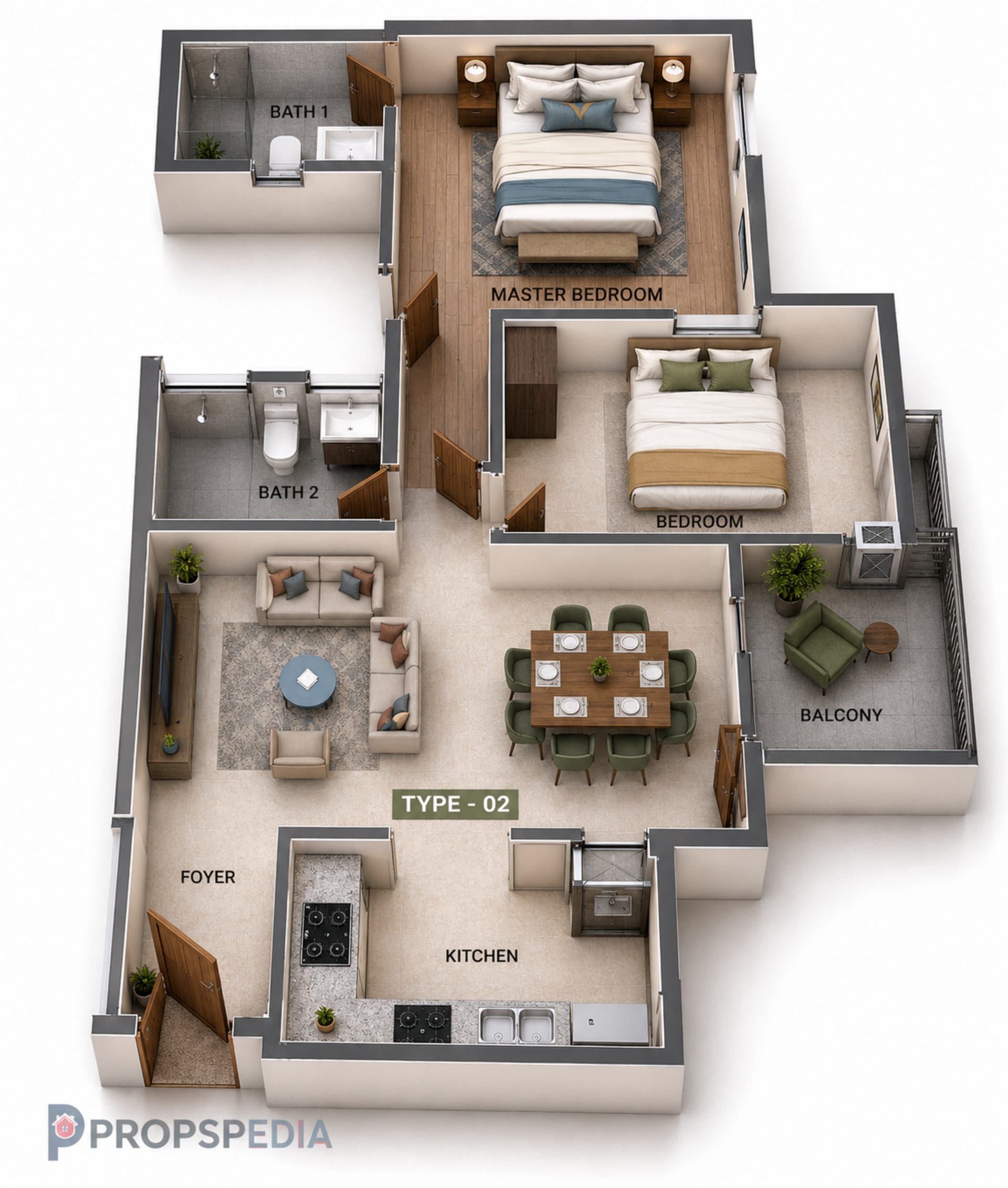 2 BHK Apartment floor plan