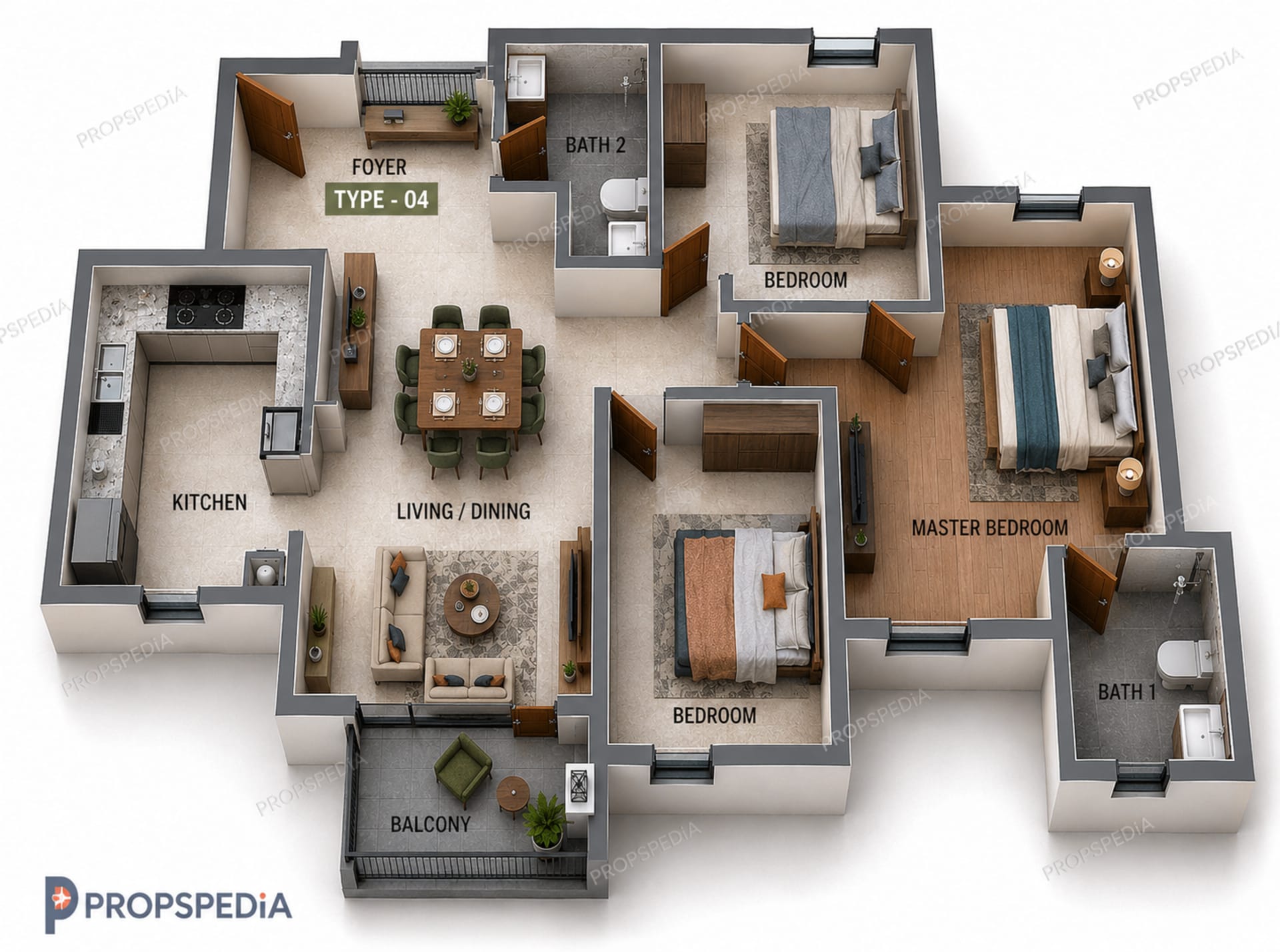 2 BHK Apartment floor plan