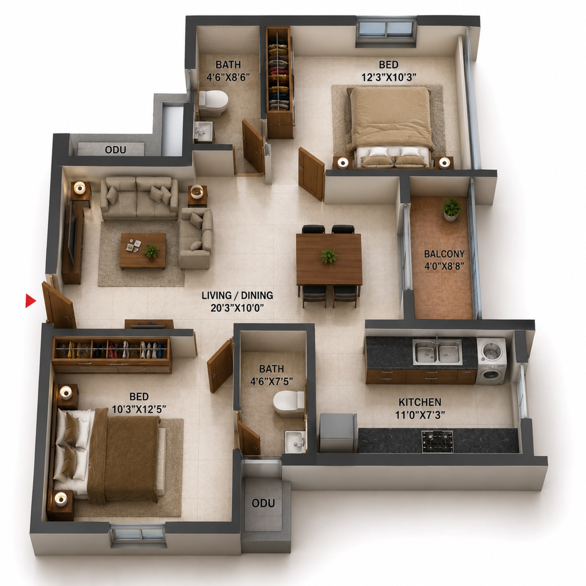 2BHK Apartment floor plan