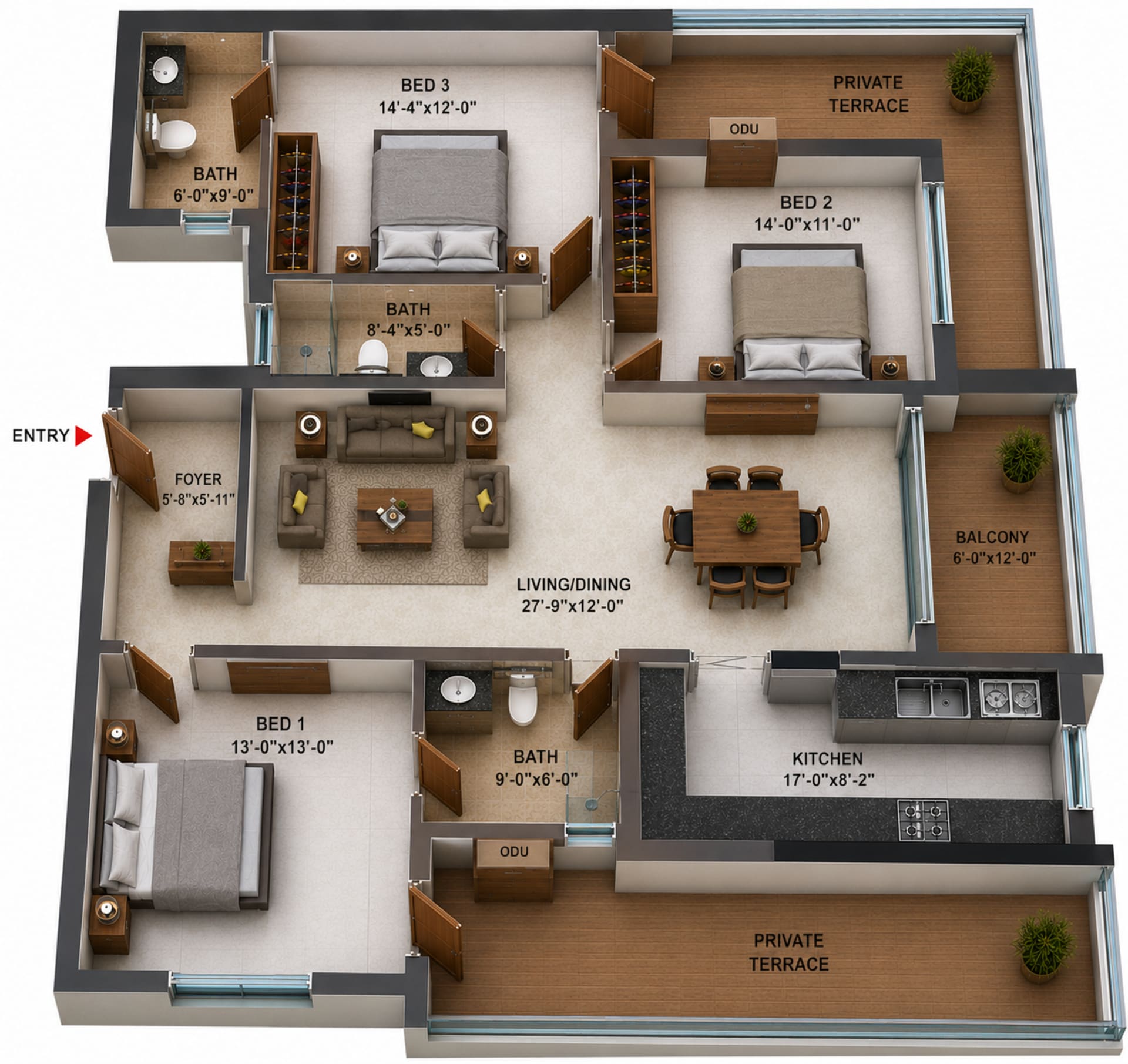 3BHK Apartment Floor Plan – Casagrand Massimo