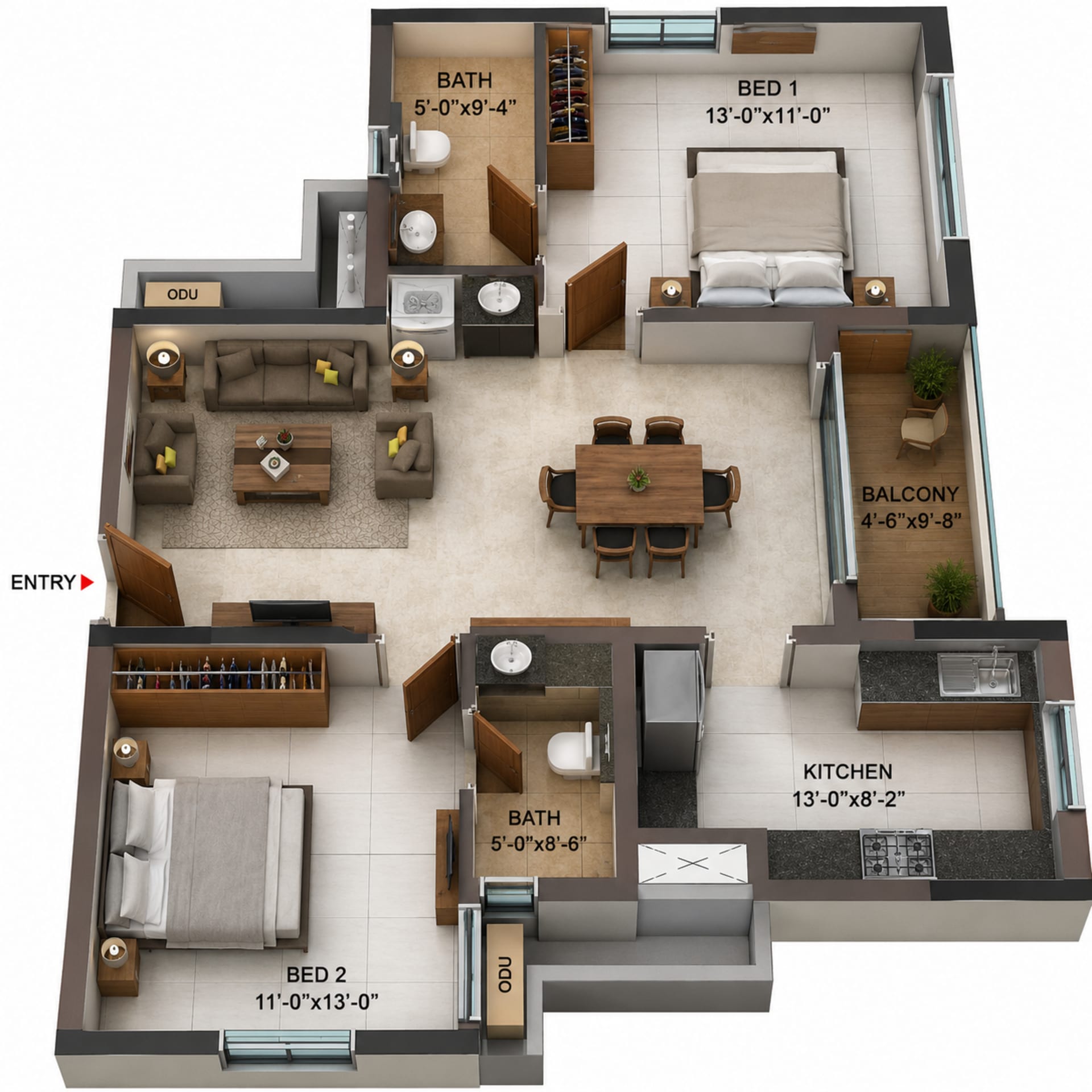 2BHK Apartment Floor Plan – Casagrand Massimo