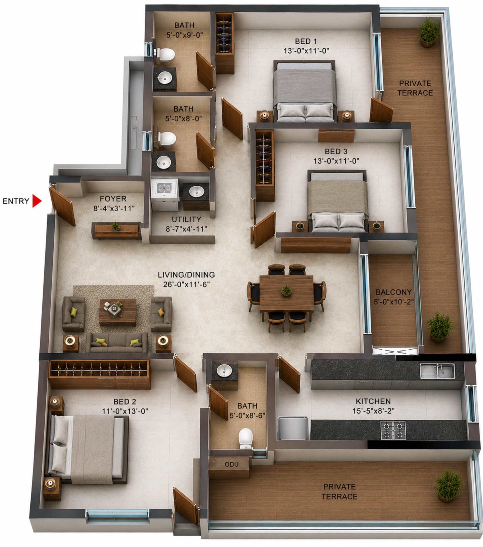 3BHK Apartment Floor Plan – Casagrand Massimo