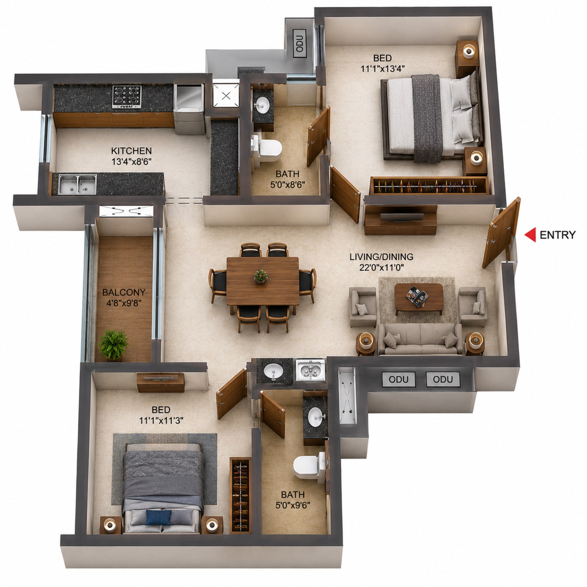 2BHK Apartment Floor Plan – Casagrand Primrose
