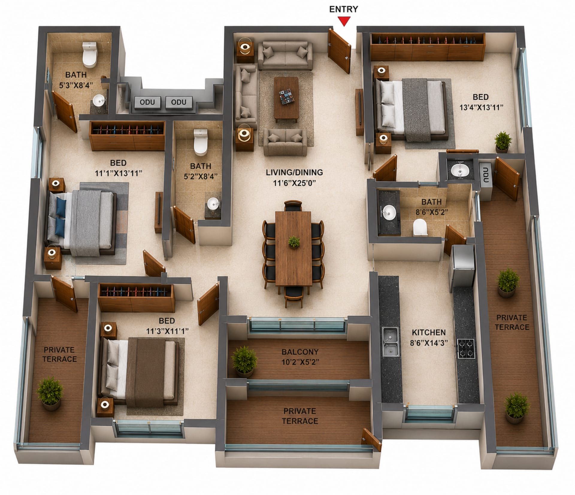3BHK Apartment Floor Plan – Casagrand Primrose