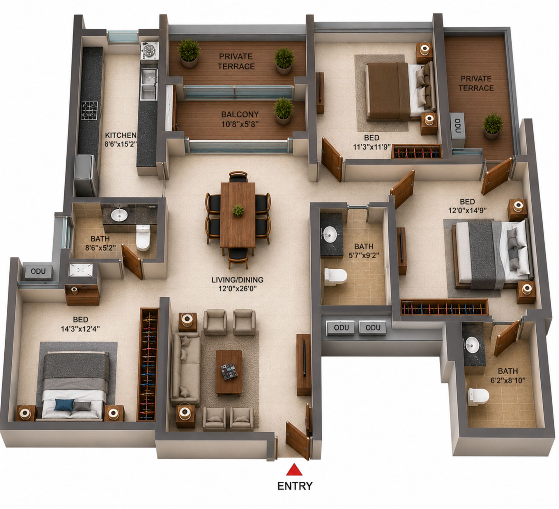 3BHK Apartment Floor Plan – Casagrand Primrose