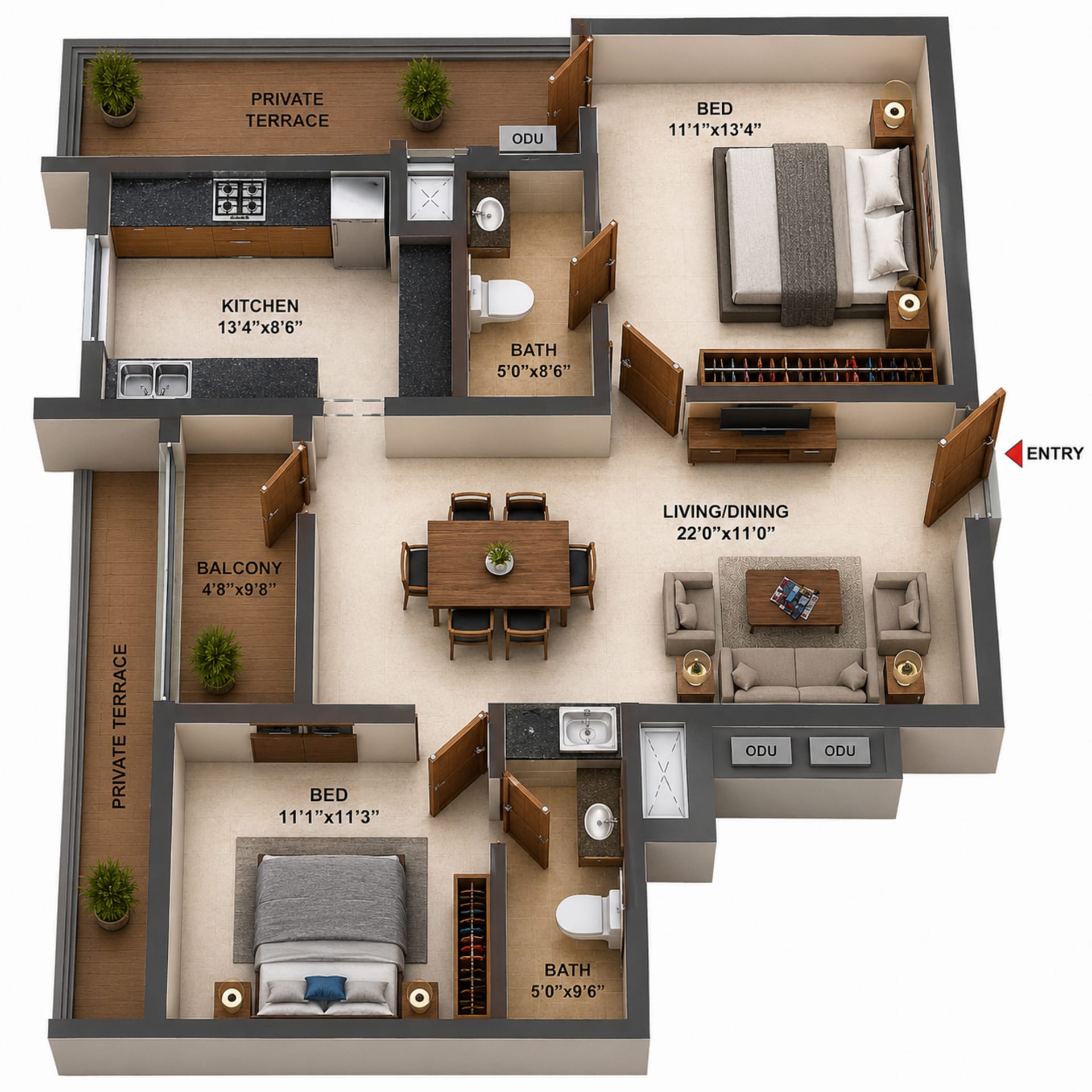 2BHK Apartment Floor Plan – Casagrand Primrose