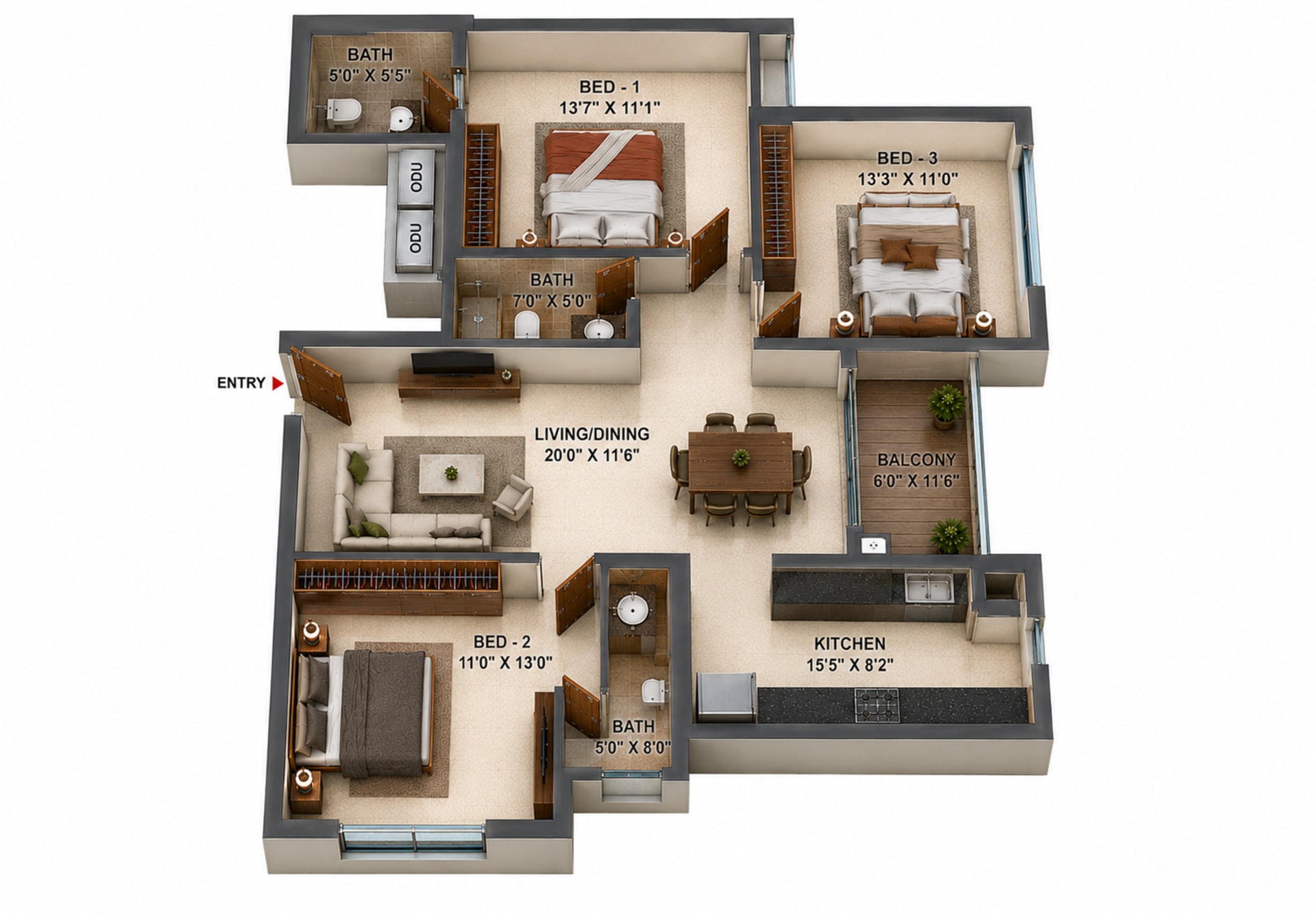 3BHK Apartment Floor Plan – Casagrand Osaka