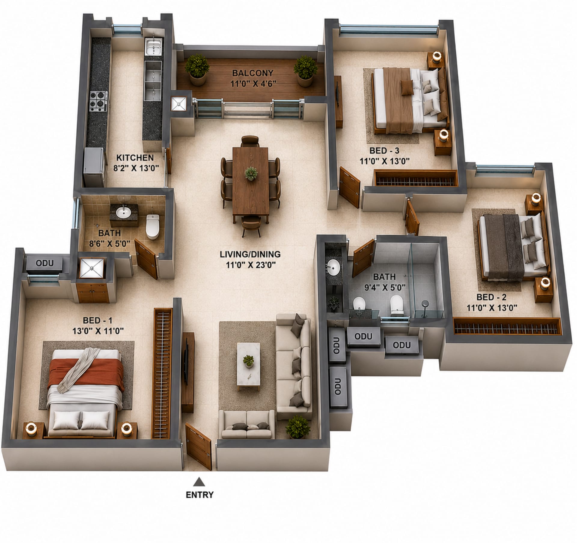 3BHK Apartment Floor Plan – Casagrand Osaka