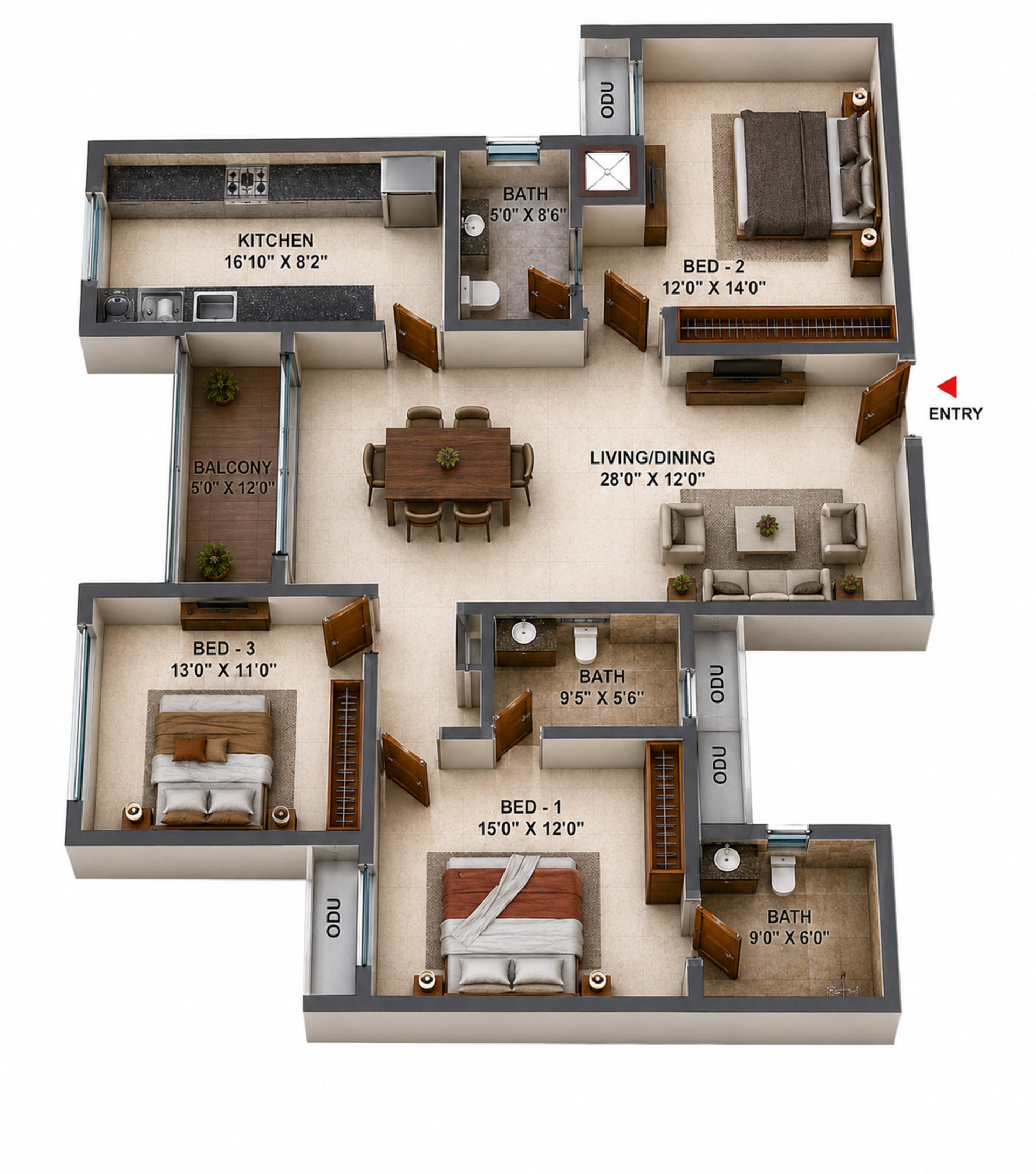 3BHK Apartment Floor Plan – Casagrand Osaka