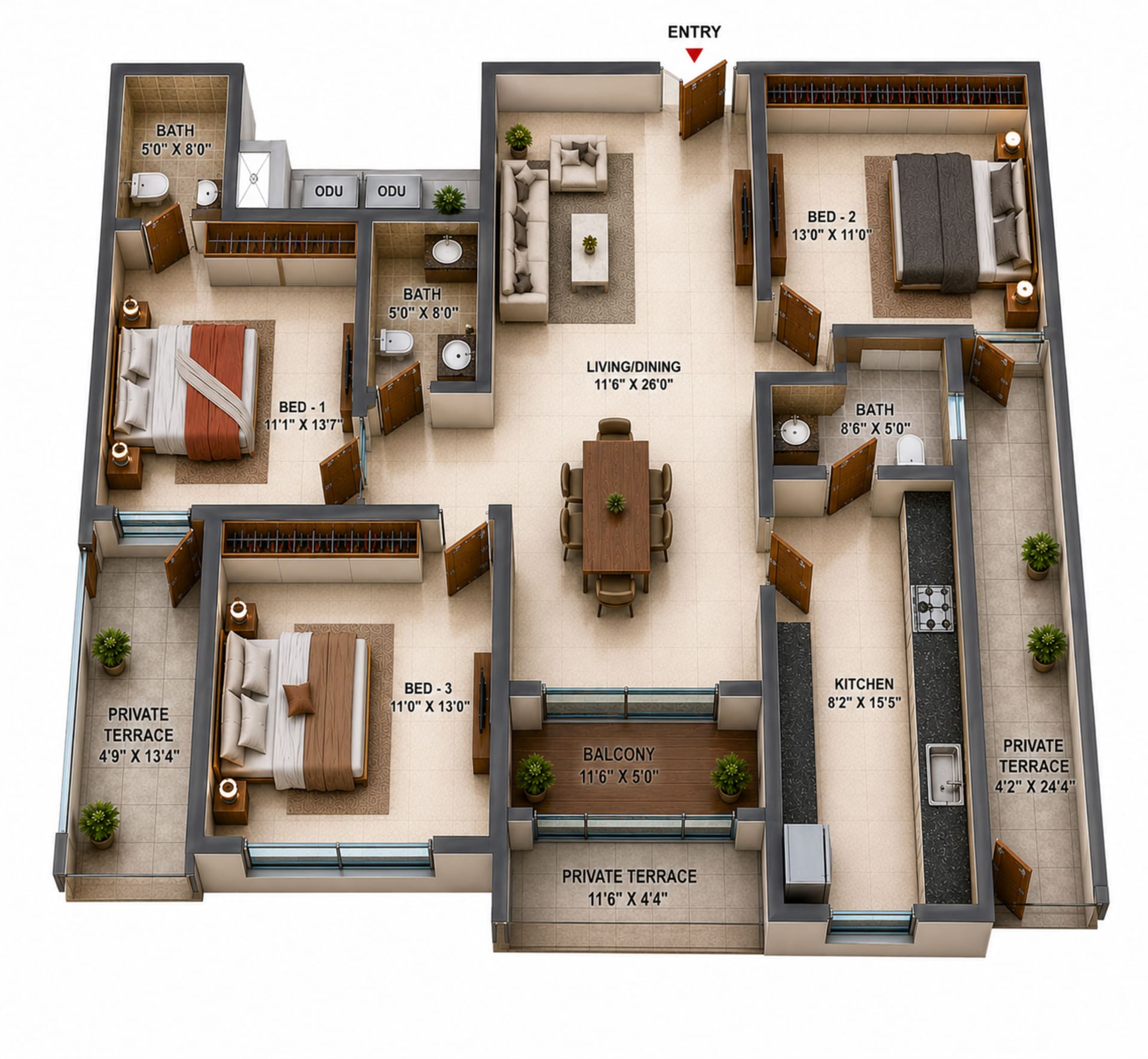 3BHK Apartment Floor Plan – Casagrand Osaka