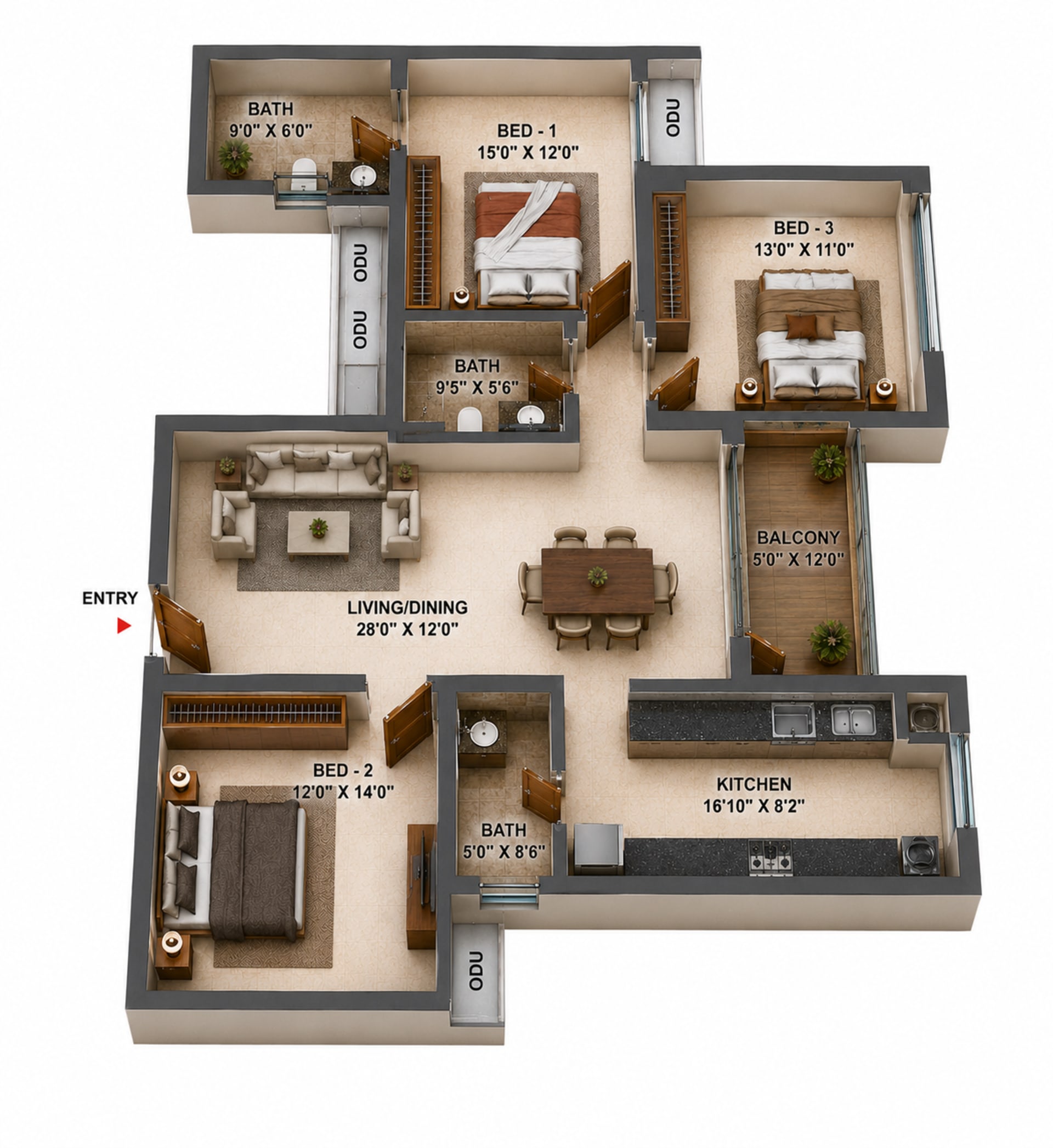 3BHK Apartment Floor Plan – Casagrand Osaka