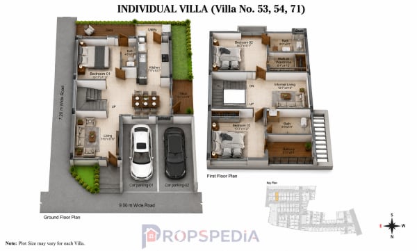 3 BHK Villa floor plan