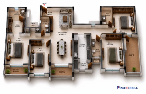5 BHK Apartment floor plan — Casagrand HolaChennai