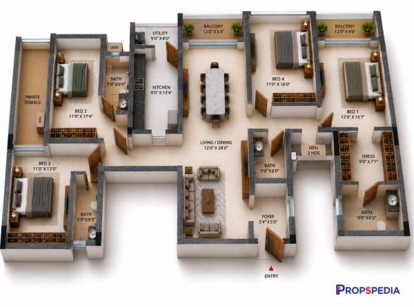 4 BHK Apartment floor plan — Casagrand HolaChennai