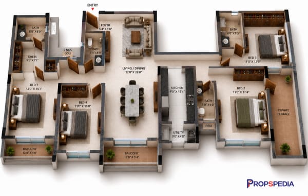 4 BHK Apartment floor plan — Casagrand HolaChennai