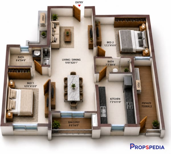 2 BHK Apartment floor plan