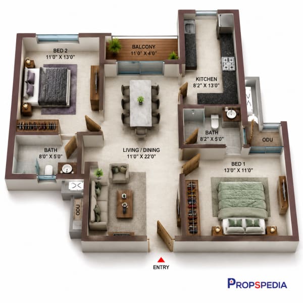 2 BHK Apartment floor plan