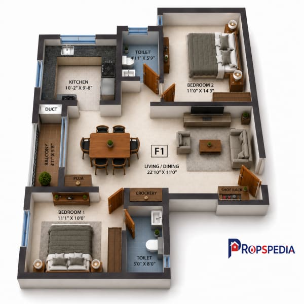 2 BHK Apartment floor plan