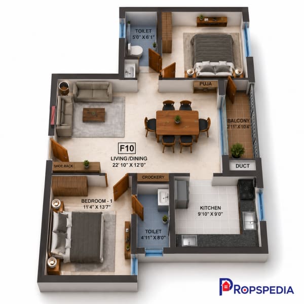 2 BHK Apartment floor plan
