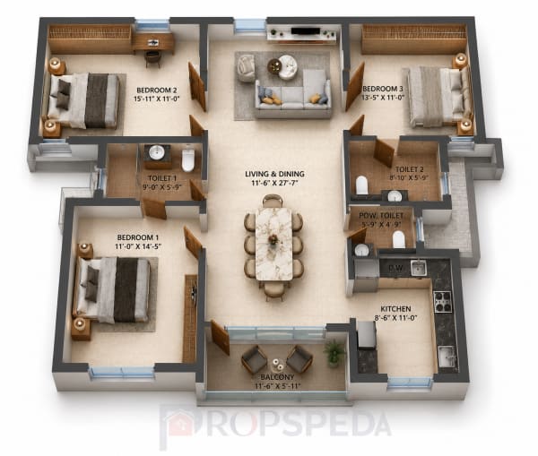 3 BHK Apartment floor plan — Radiance Eternity