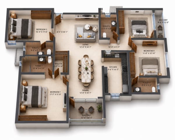 4 BHK Apartment floor plan — Radiance Eternity