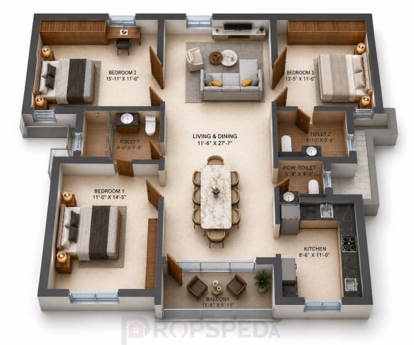 3 BHK Apartment floor plan — Radiance Eternity
