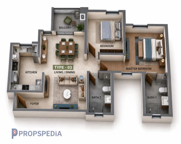 2 BHK Apartment floor plan