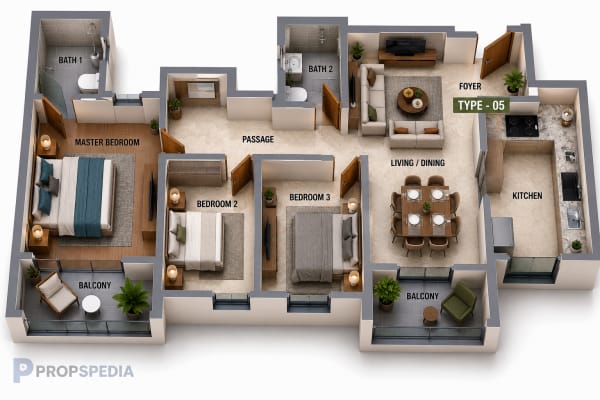 3 BHK Apartment floor plan — SIS Florida