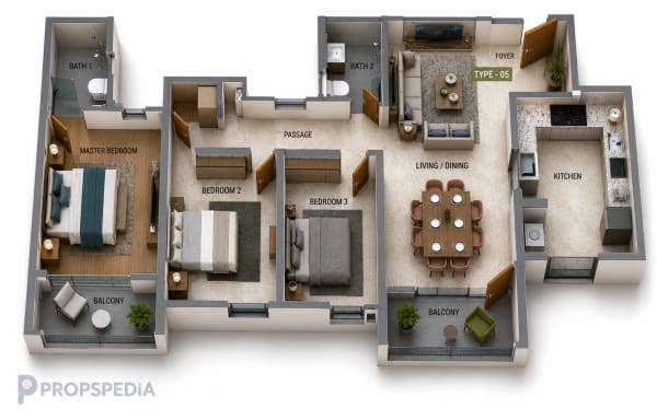 3 BHK Aparment floor plan — SIS Florida