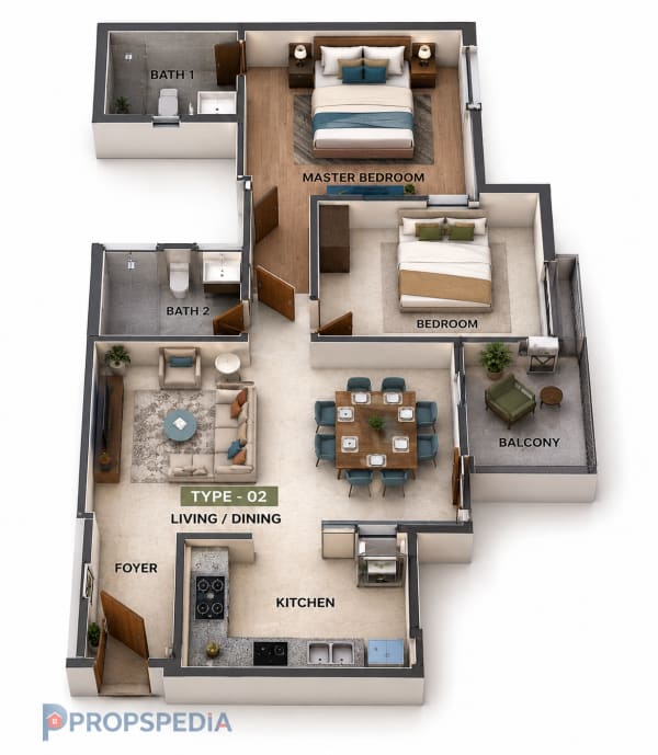 2 BHK Apartment floor plan